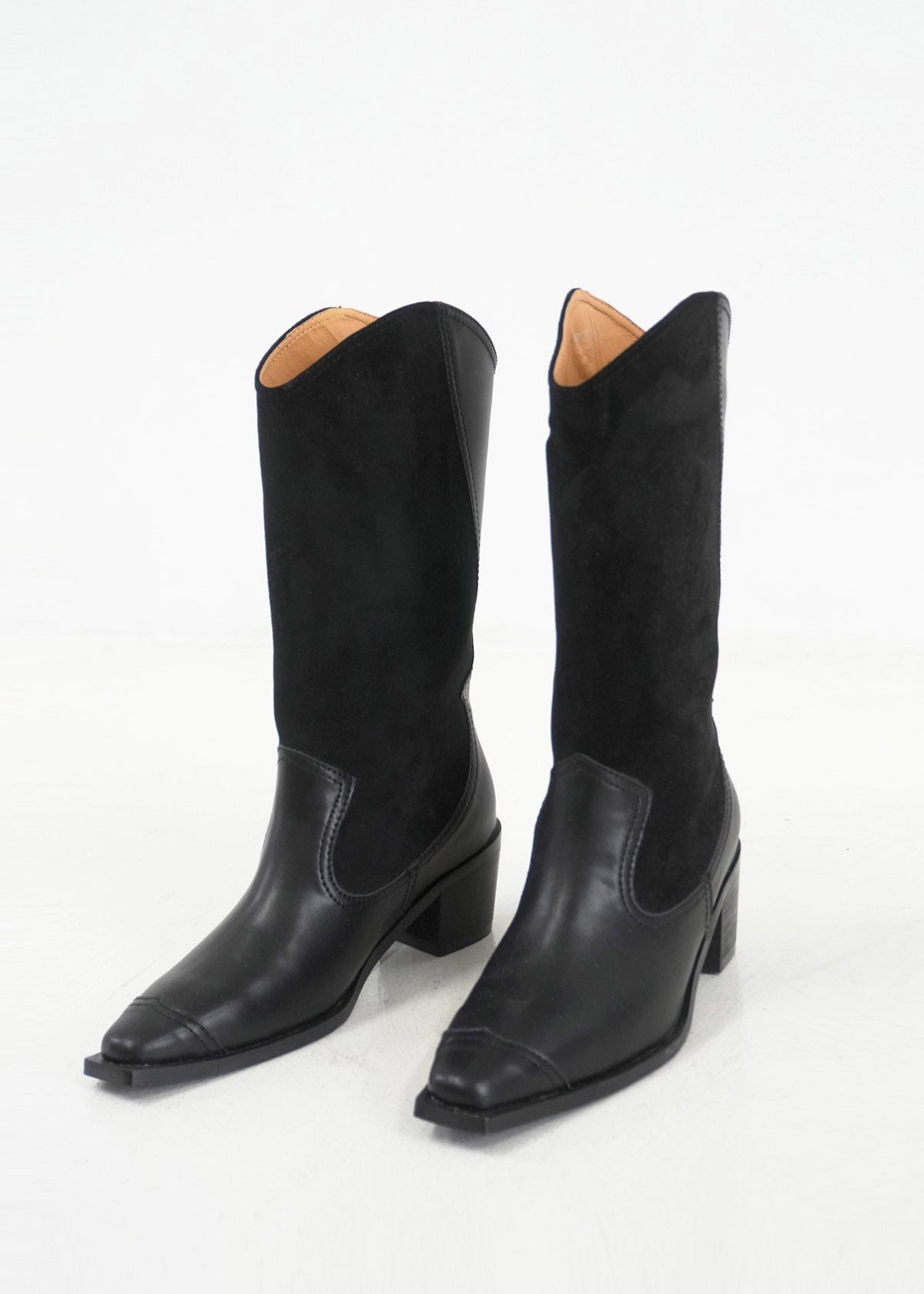Suede Western Leather Boots (Black)