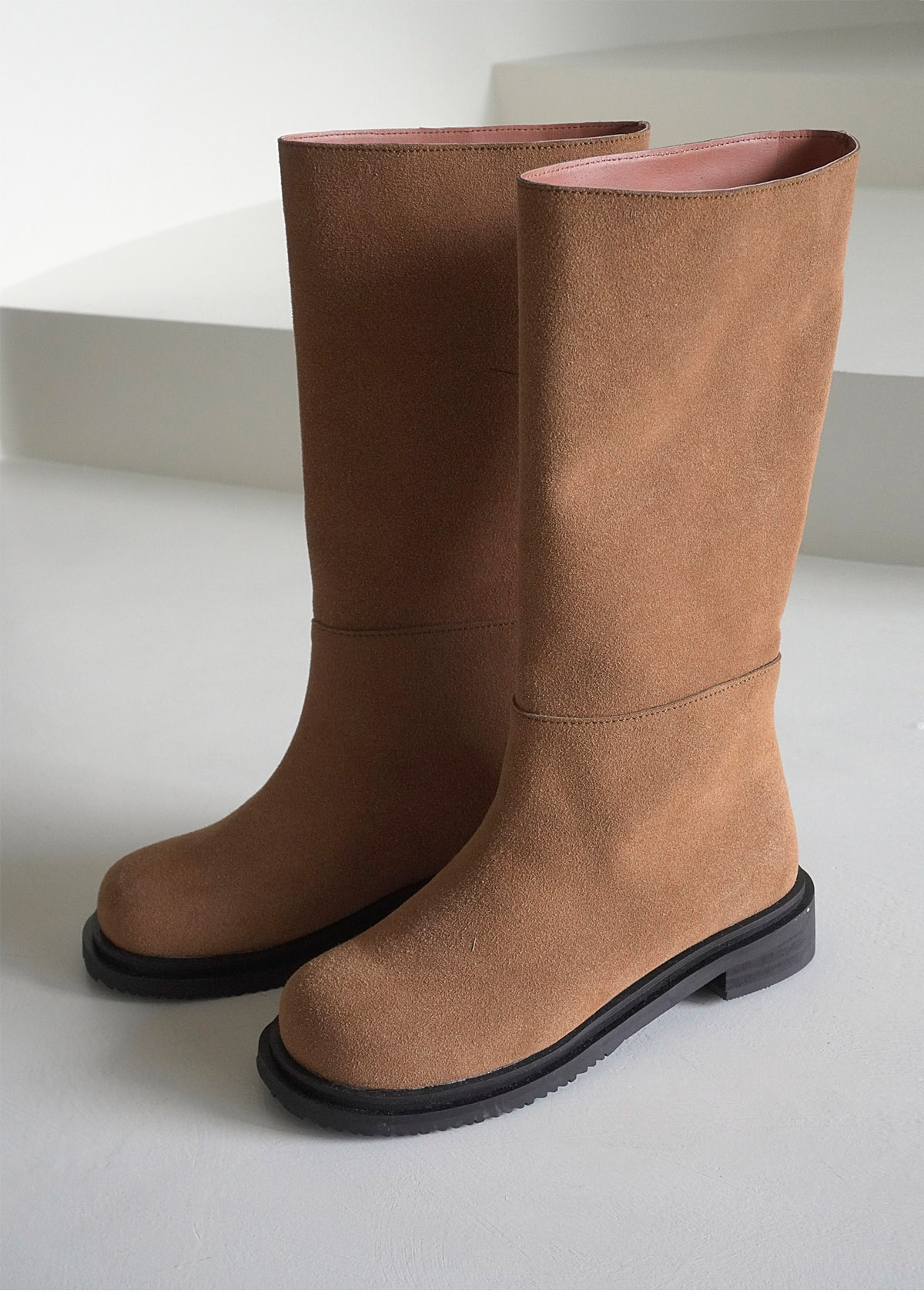 Suede Round Incision Middle Boots