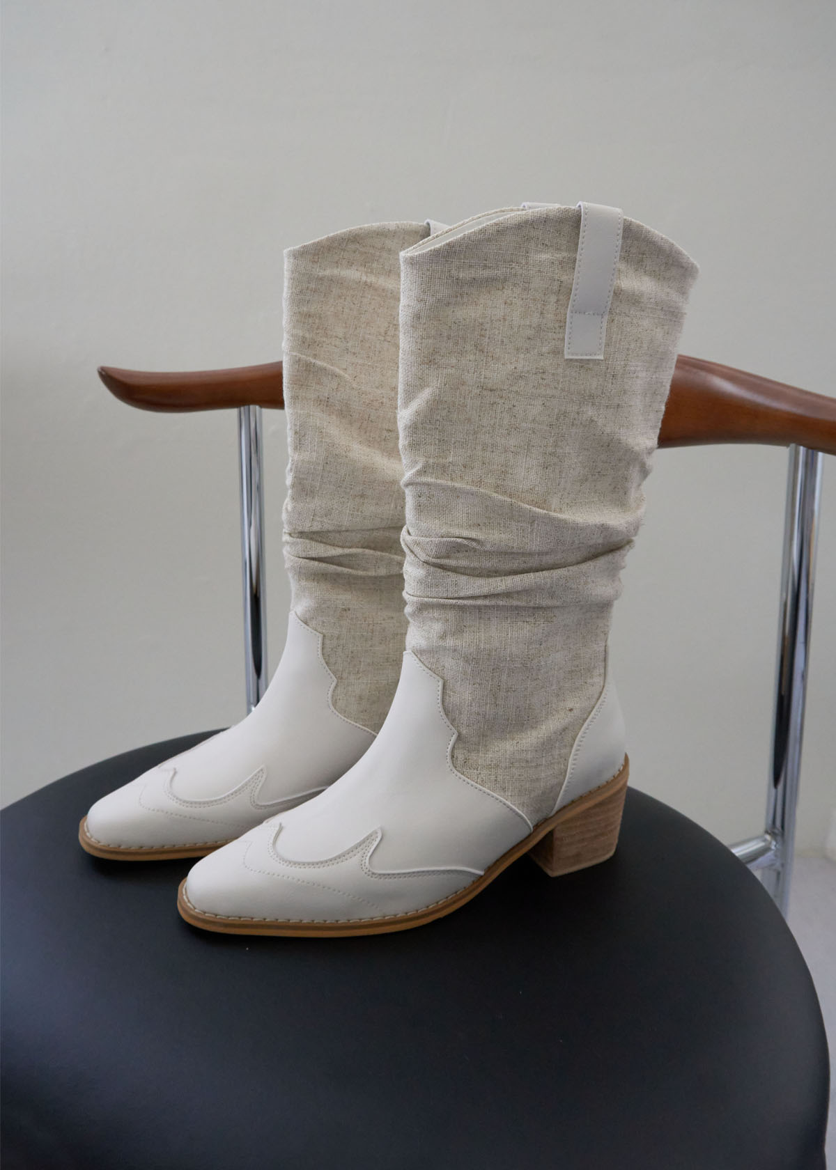 Linen Shirring Western Long Boots (2c)