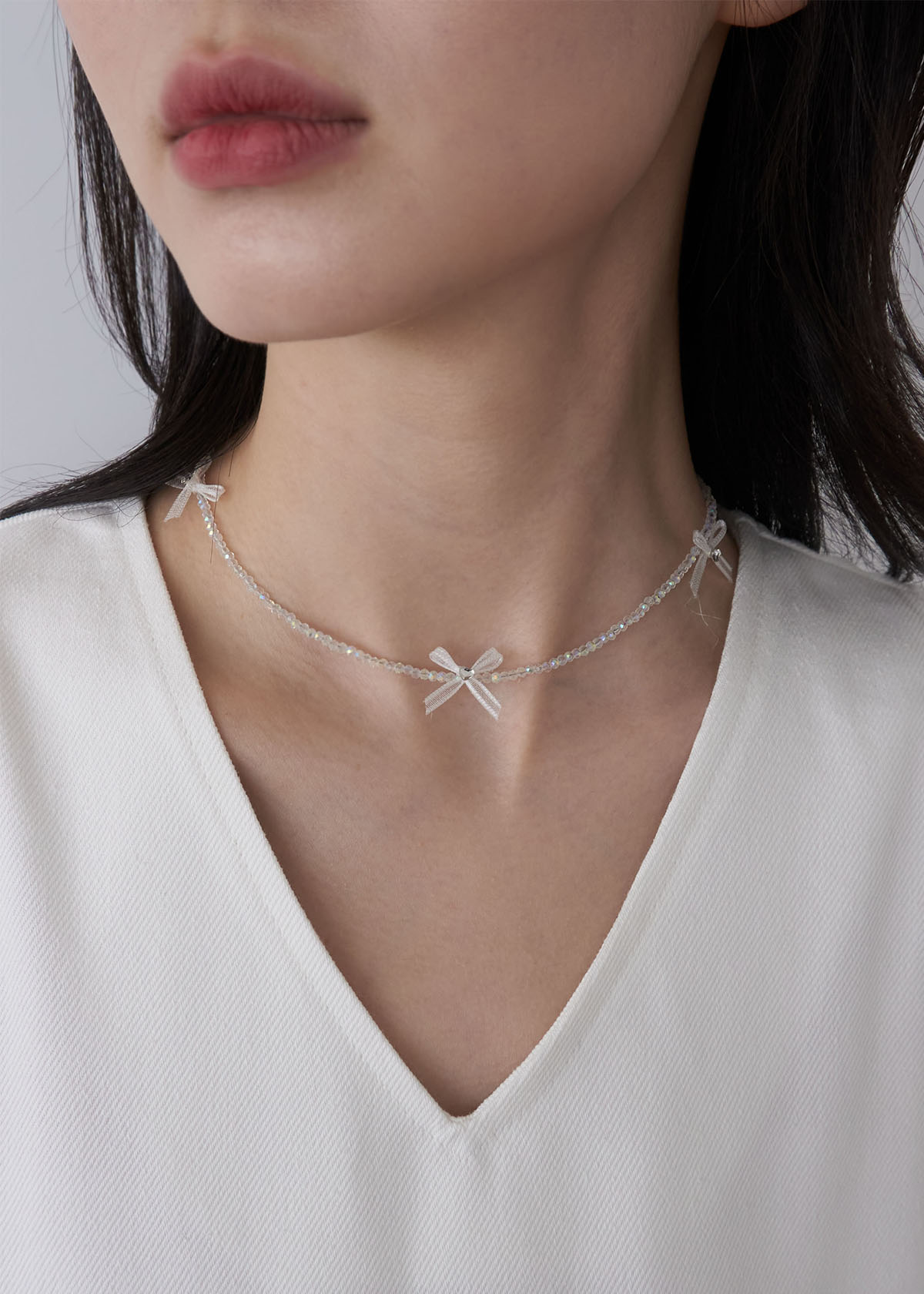 Triple Ribbon Beads Necklace (2c)